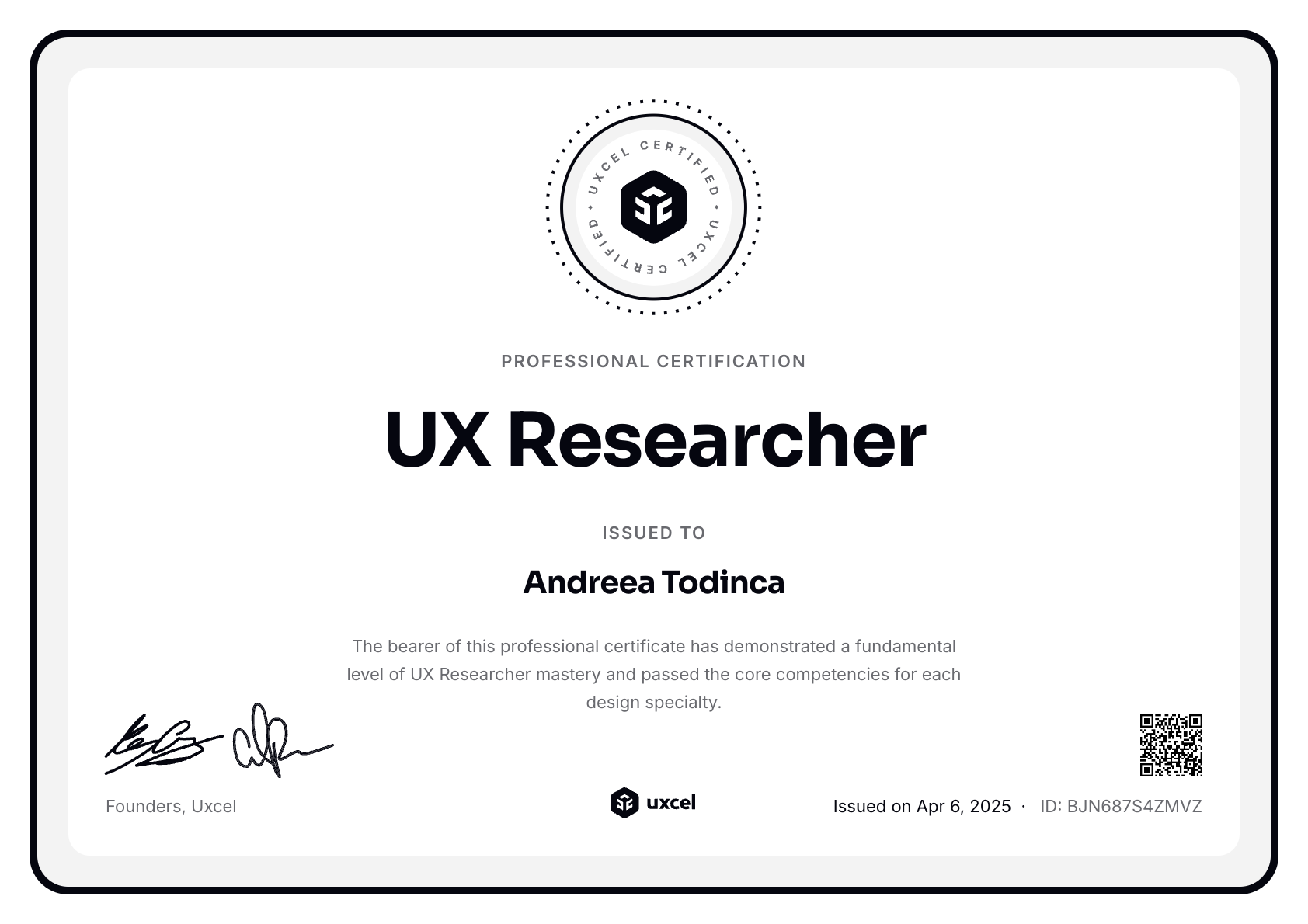 Andreea Todinca's certificate